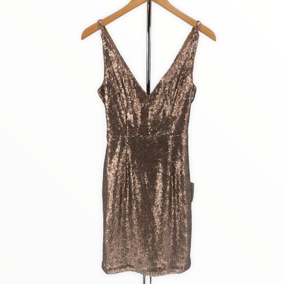 Lulus Champagne Showers Matte Bronze Sequin Bodycon Dress size Small NWT - Picture 2 of 13